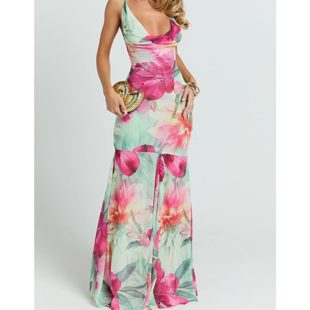 Showpo Vibrant Pink and Green Floral Maxi Dress